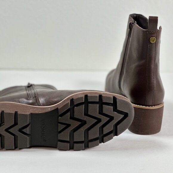 Vionic Aria Leather Lugged Wedge Booties - Size 6.5 Brown - Picture 2 of 11